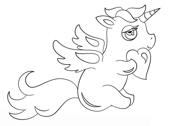 Chibi Unicorn with Heart coloring page image