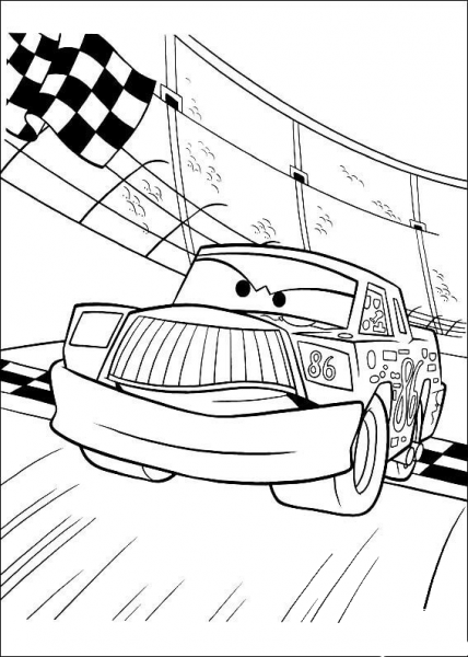 Chick Hicks crosses the finish line coloring page image