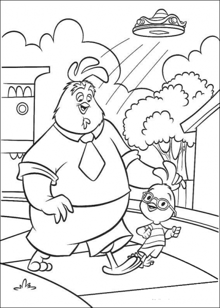 Chicken Little And his Father Are Walking Together  coloring page image