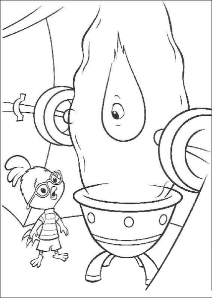 Chicken little asking about aliens coloring page image