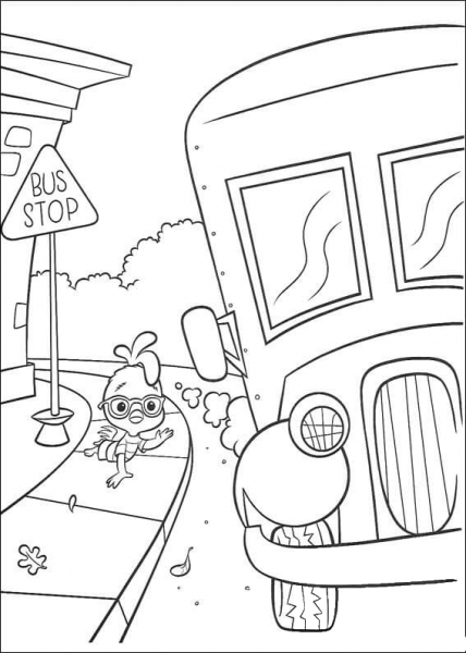 Chicken Little at the bus stop coloring page image