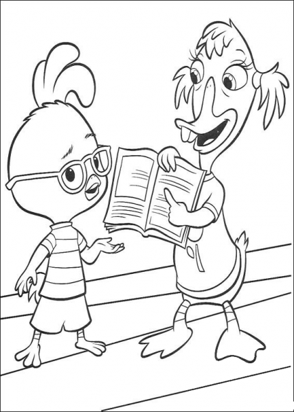 Chicken Little Is Reading A Book  coloring page image