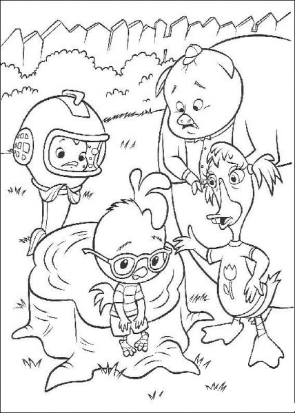 Chicken Little Is Talking With his Friends  coloring page image