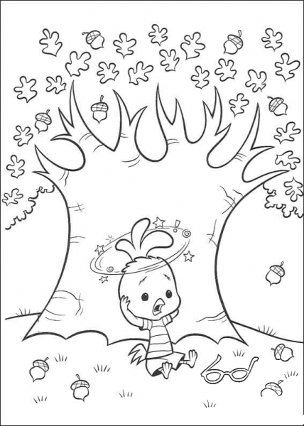 Chicken Little is Under The Tree Acorn coloring page image