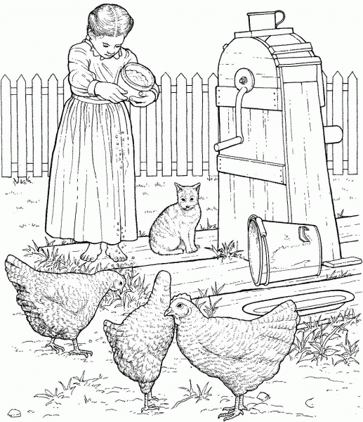 Chickens at Barnyard  coloring page image