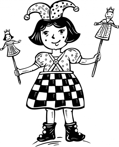 Child Dressed in as a Jester coloring page image