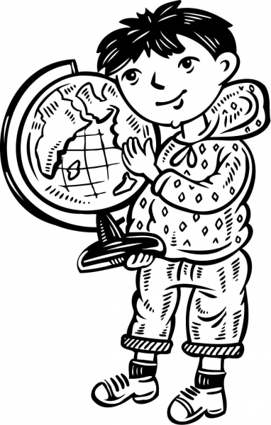 Child Holding a Globe coloring page image