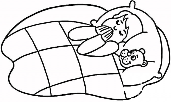 Child Praying in Bed  coloring page image