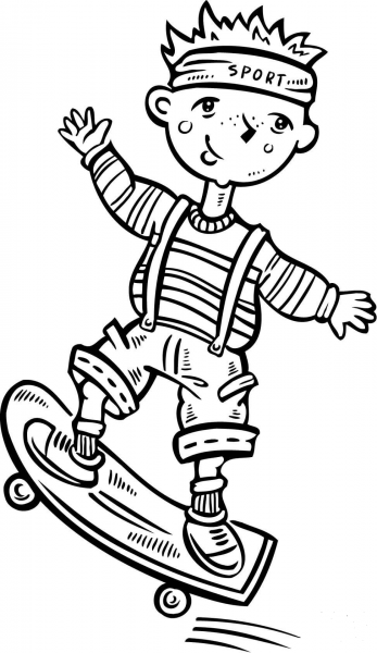 Child Riding a Skateboard coloring page image