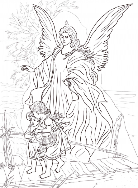 Children Are Protected by Guardian Angel coloring page image