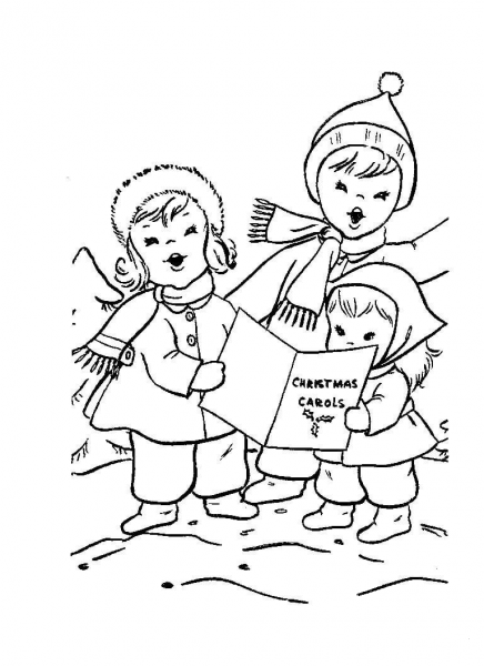 Children are singing Christmas carols  coloring page image