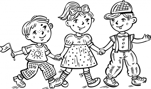 Children Boys and a Girl Celebrating coloring page image