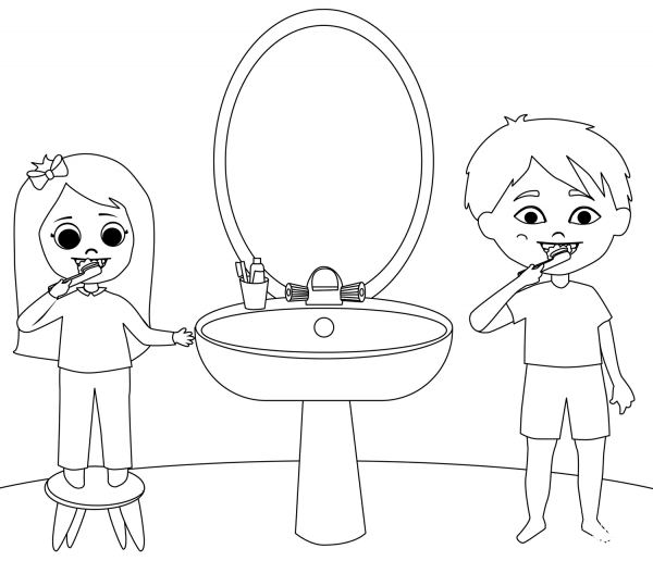 Children Brushing Teeth coloring page - ColouringPages