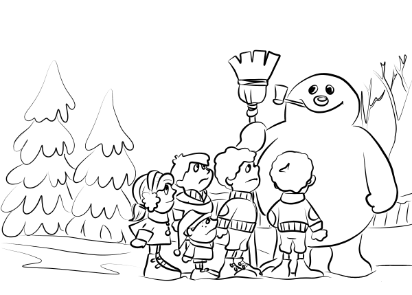 Children Build a Snowman coloring page image