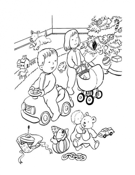Children Got Their Christmas Presents  coloring page image