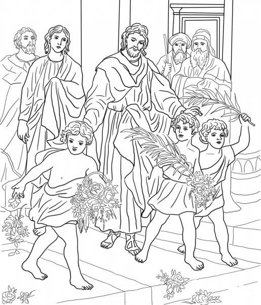 Children Greeting Jesus coloring page image