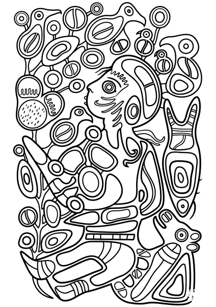 Children in the Tree of Knowledge by Norval Morrisseau coloring page image