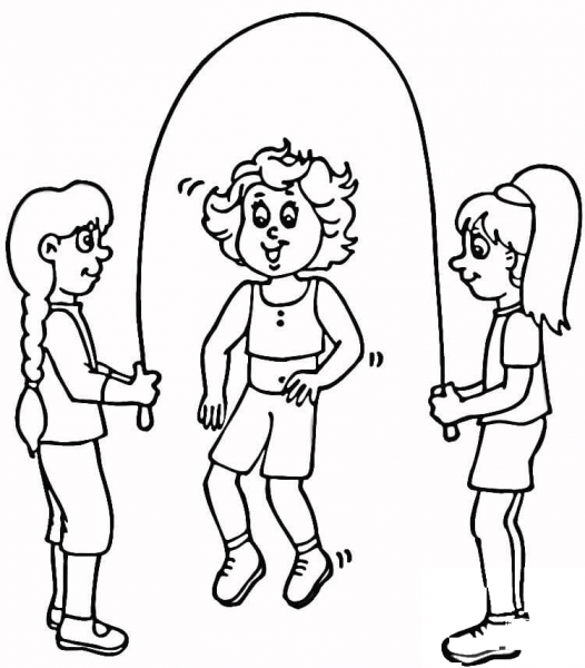 Children Jump Rope  coloring page image