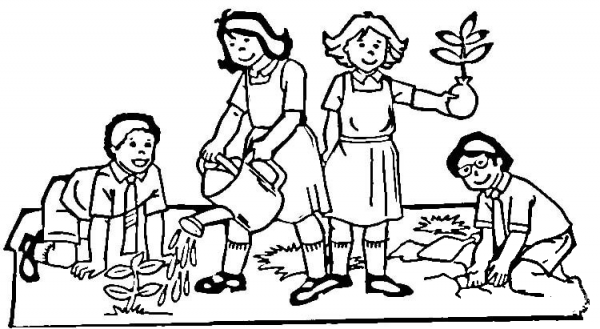 Children of the World do Planting  coloring page image