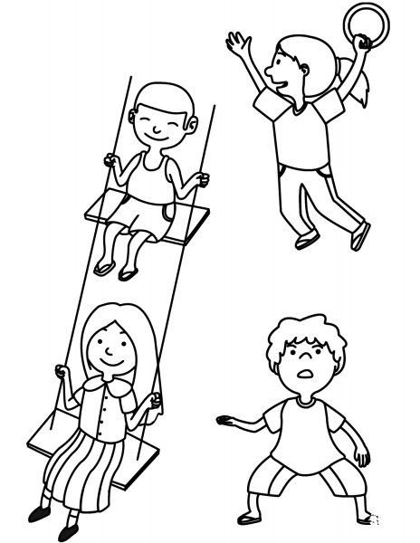 Children on the Playground coloring page image