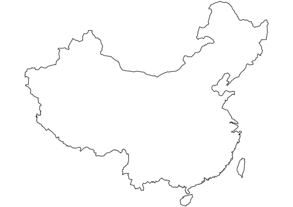 China Blank Outline Map coloring page image