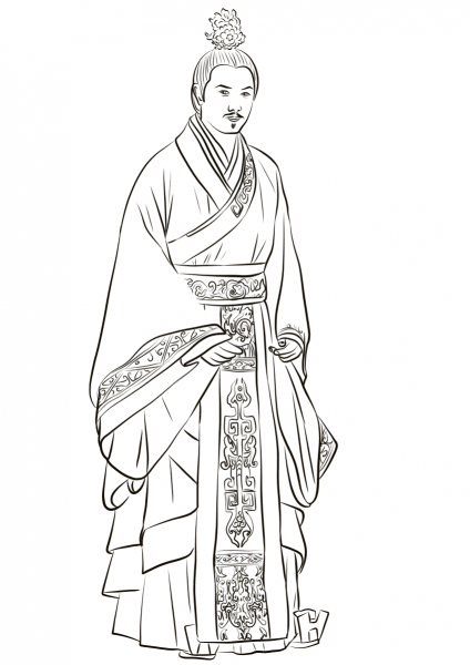 Chinese Man Wearing Hanfu Costume coloring page image
