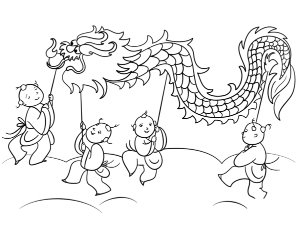 Chinese New Year Lion Dance coloring page image