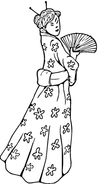 Chinese Woman in a traditional dress  coloring page image