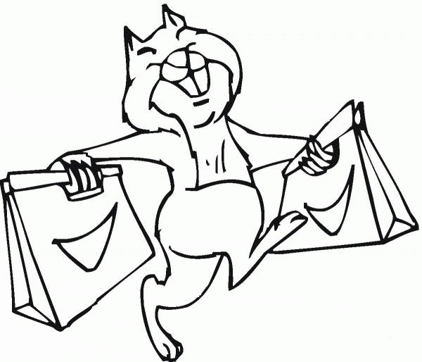 Chipmunk Holds Two Bags coloring page image