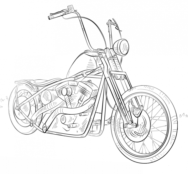 Chopper Motorcycle coloring page image