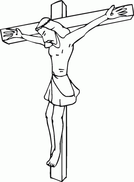 Christ on the cross with head down coloring page image