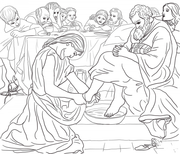 Christ Washing Peters Feet  coloring page image