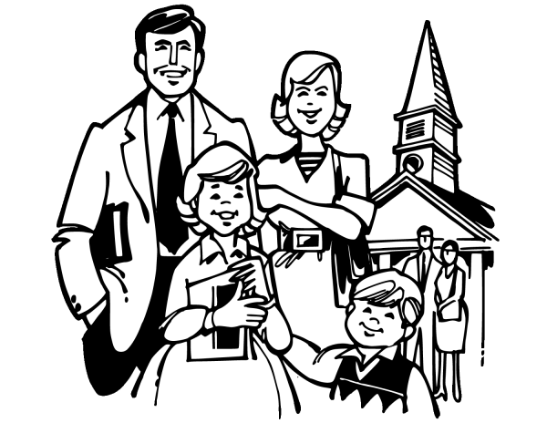 Christian Family on Sunday coloring page image