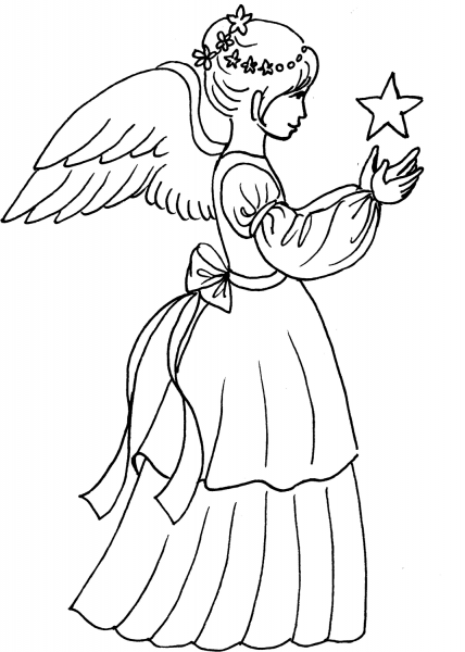 Christmas Angel Girl with Star coloring page image