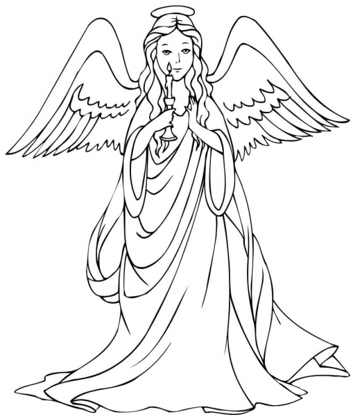 Christmas Angel with Candle  coloring page image