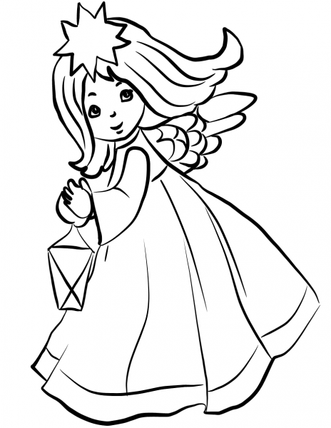 Christmas Angel with Lantern coloring page image