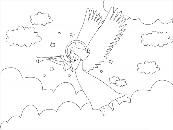 Christmas Angel with Trumpet coloring page image
