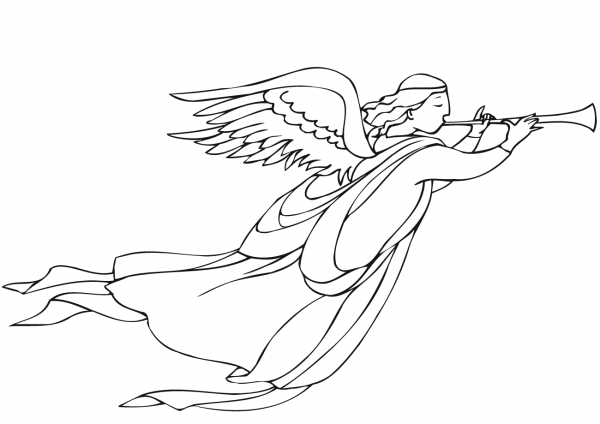 Christmas Angel with Trumpet coloring page image
