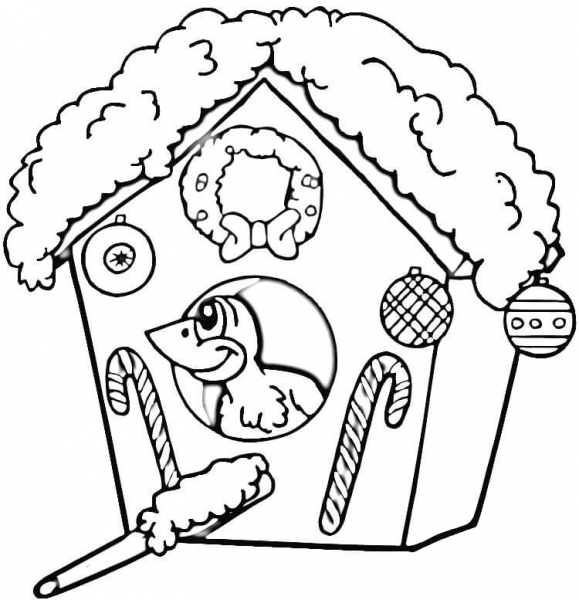 Christmas Birdhouse  coloring page image