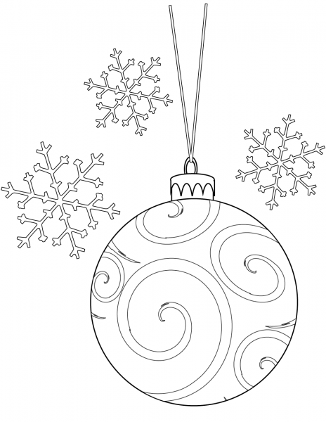 Christmas Bulb and Snowflakes coloring page image