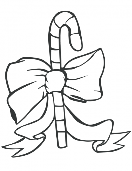 Christmas Candy Cane with Bow coloring page image