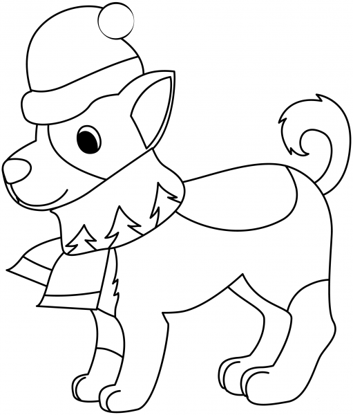 Christmas Dog coloring page image
