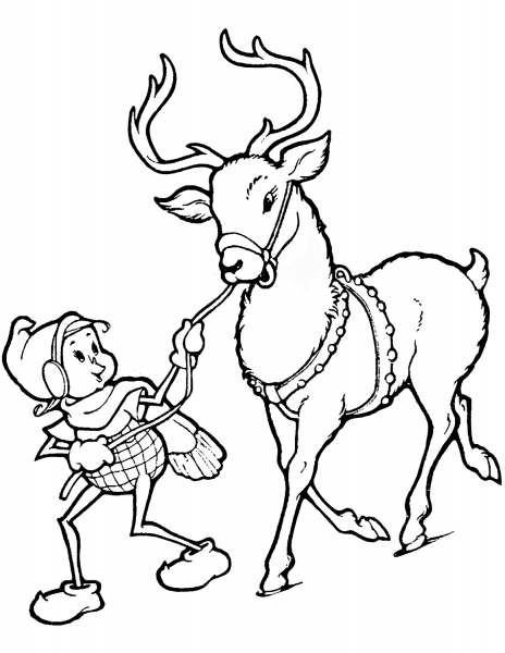 Christmas Elf and Reindeer coloring page image