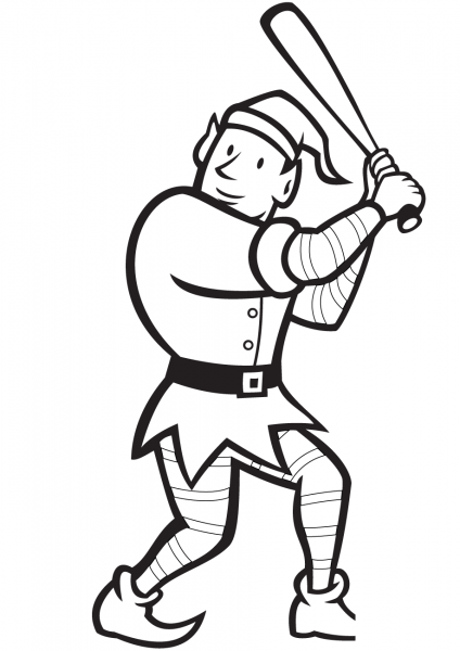 Christmas Elf Batting coloring page image