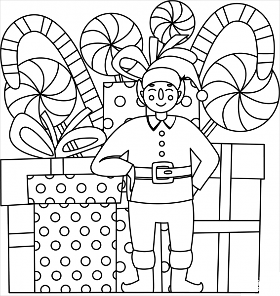 Christmas Elf coloring page image