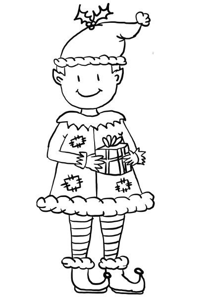 Christmas Elf coloring page image