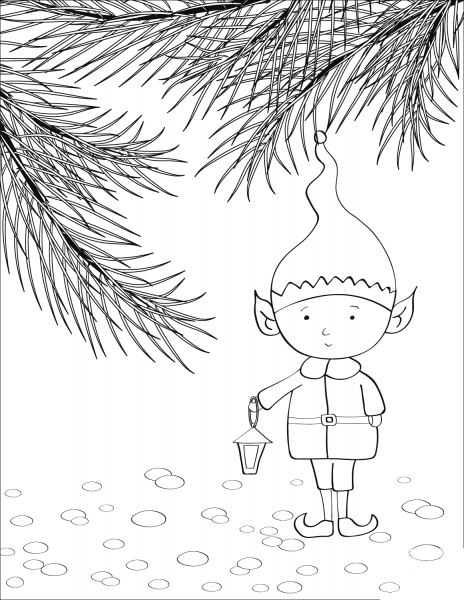 Christmas Elf coloring page image
