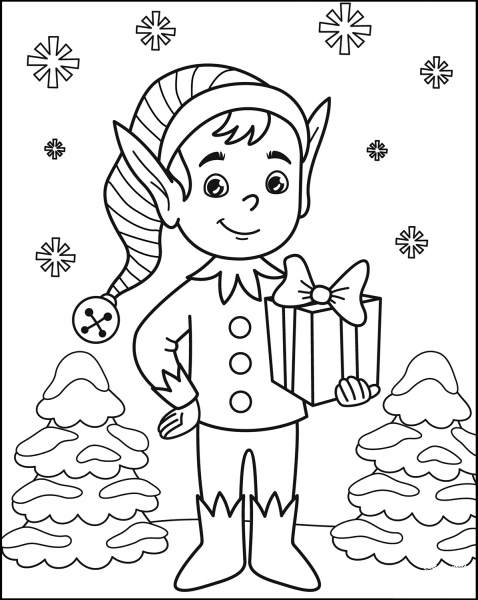 Christmas Elf coloring page image