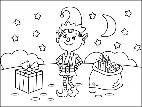 Christmas Elf coloring page image