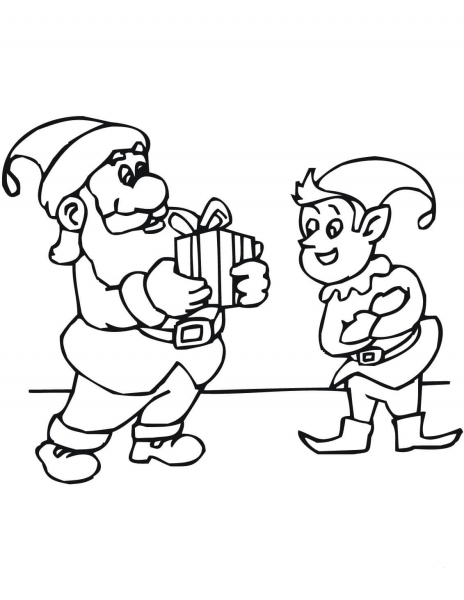 Christmas Elf with Santa coloring page image